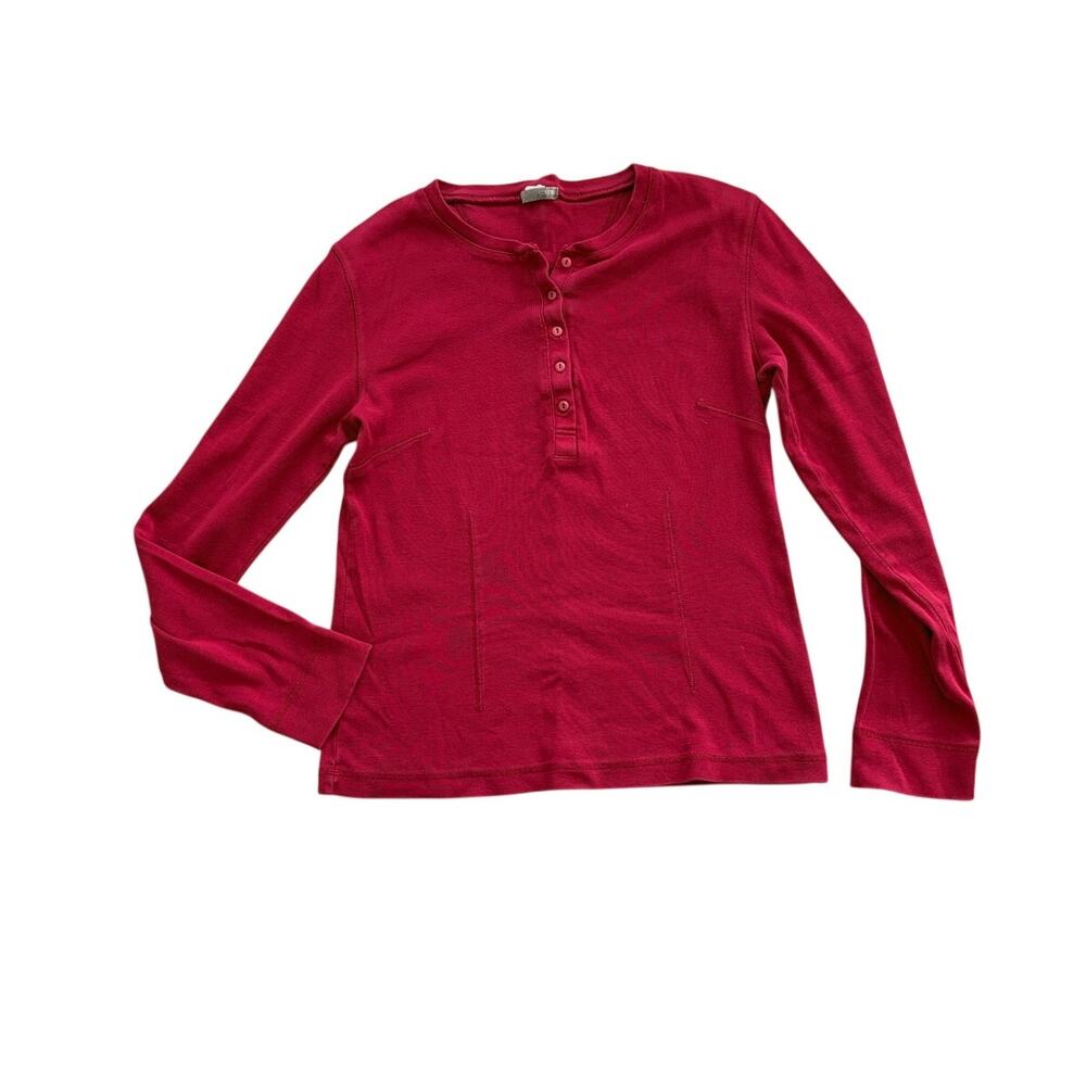 J.Crew Y2K Vintage Red Cotton Henley Top Womens M Long Sleeve
